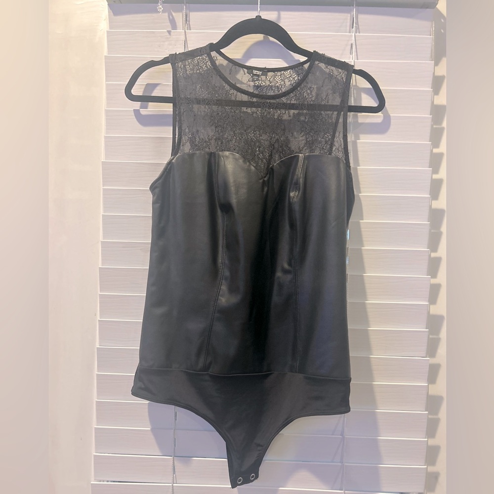 Express Body Contour faux leather/lace bodysuit!!!